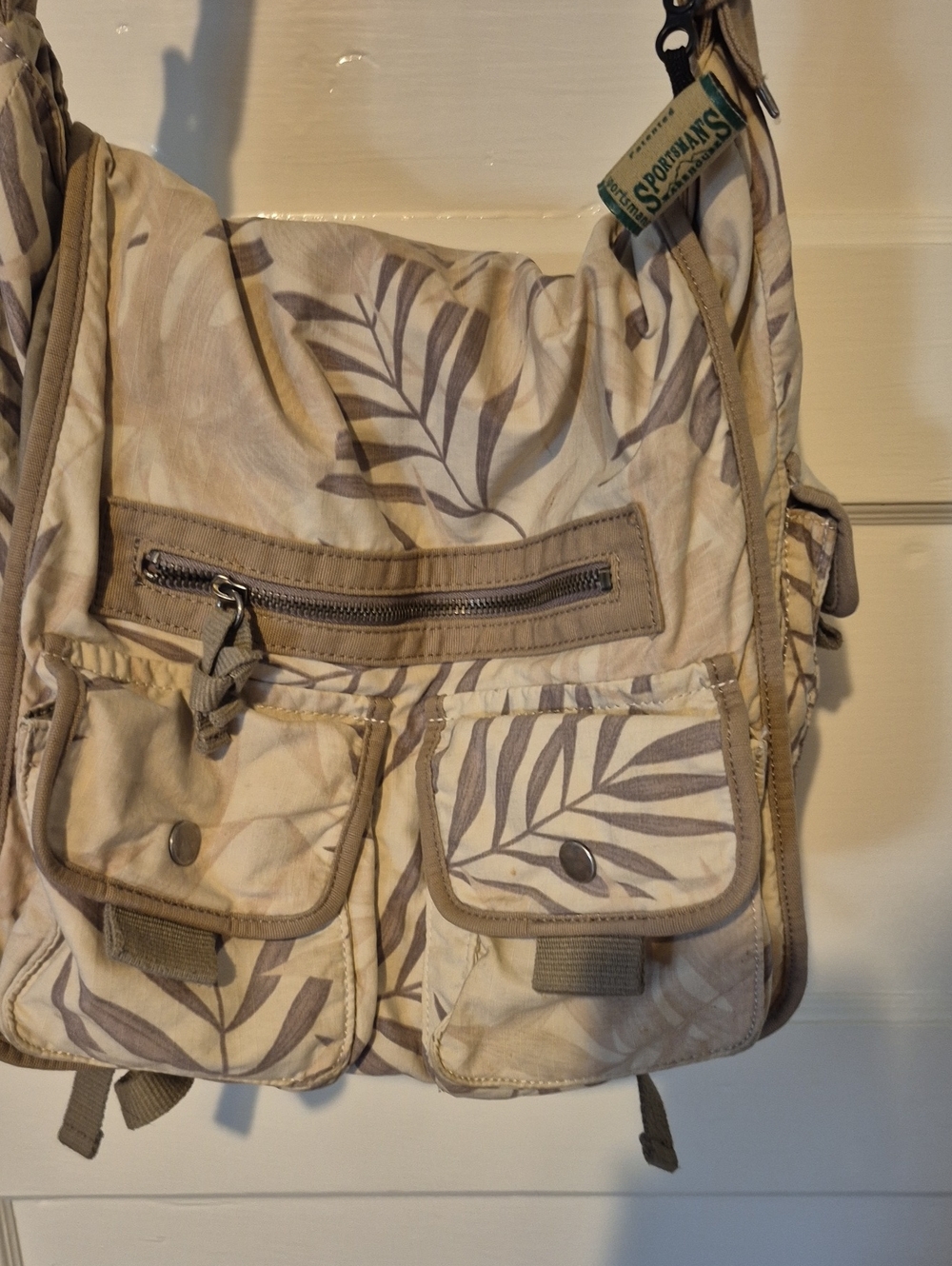 Old Navy Beige and Tan Leaf-Print Messenger Bag